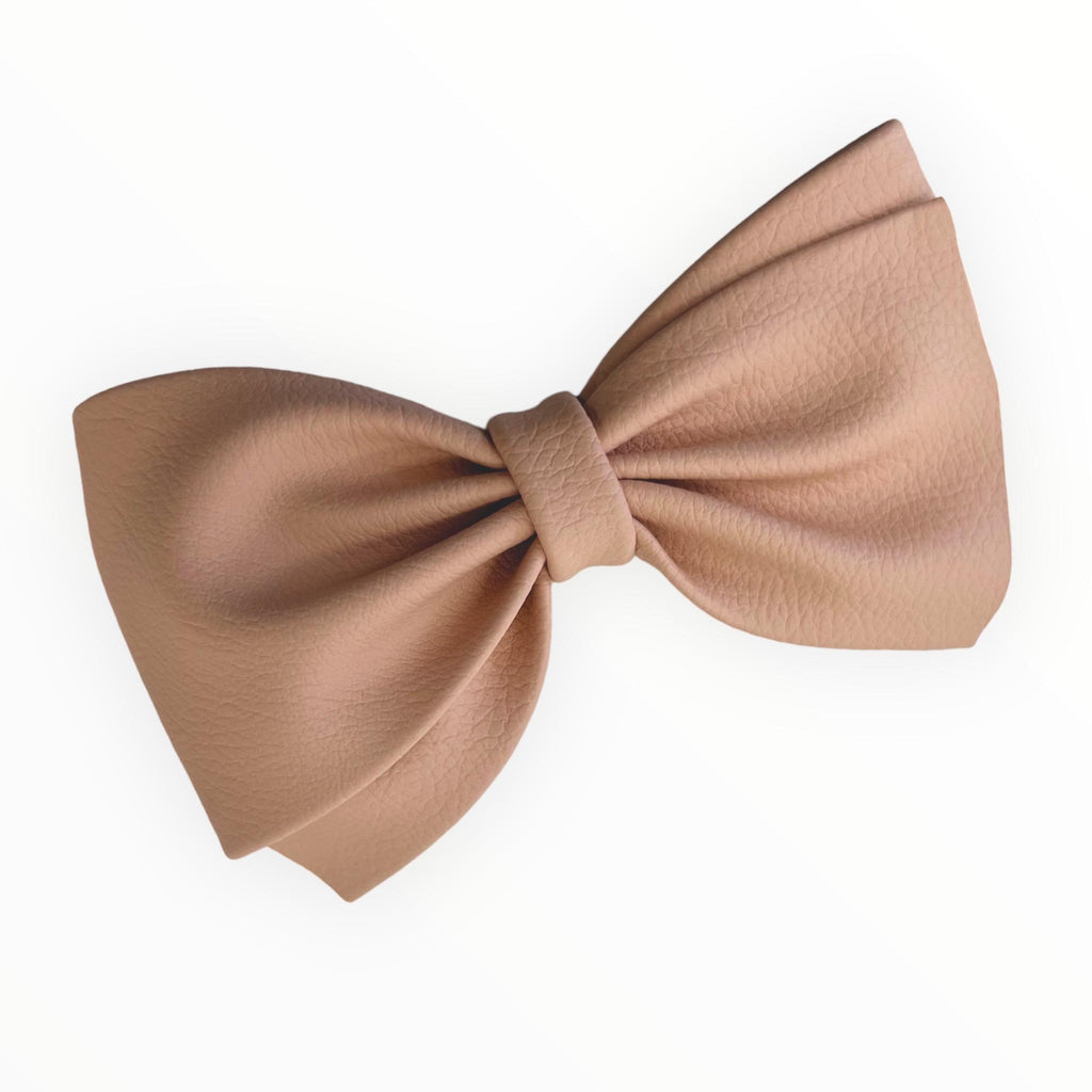 Rosy Brown Light Pink Bow Hair Clip Leather