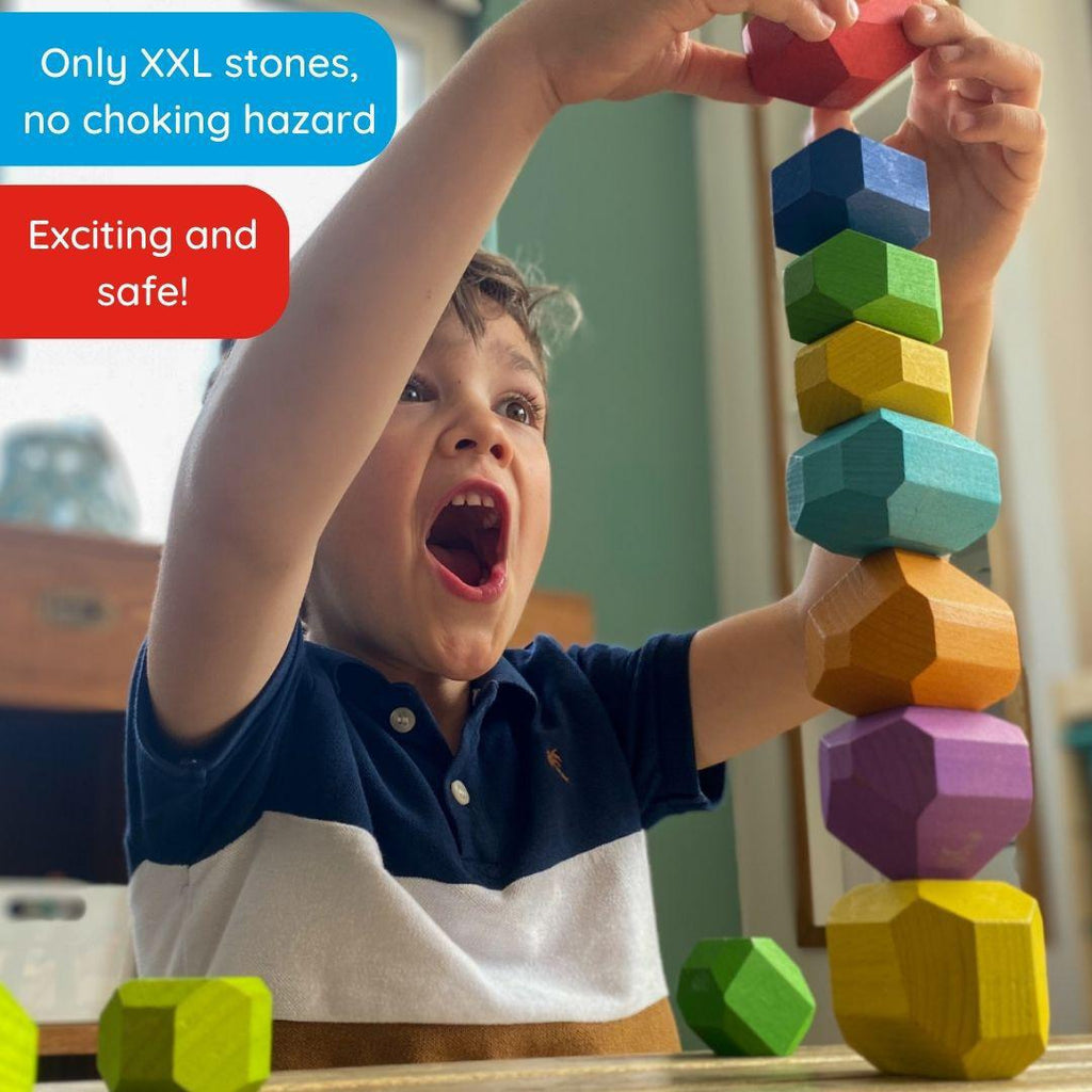 Dim Gray Stacking Rocks Toddler Toy - Wooden Balancing Stones - Montessori Toys