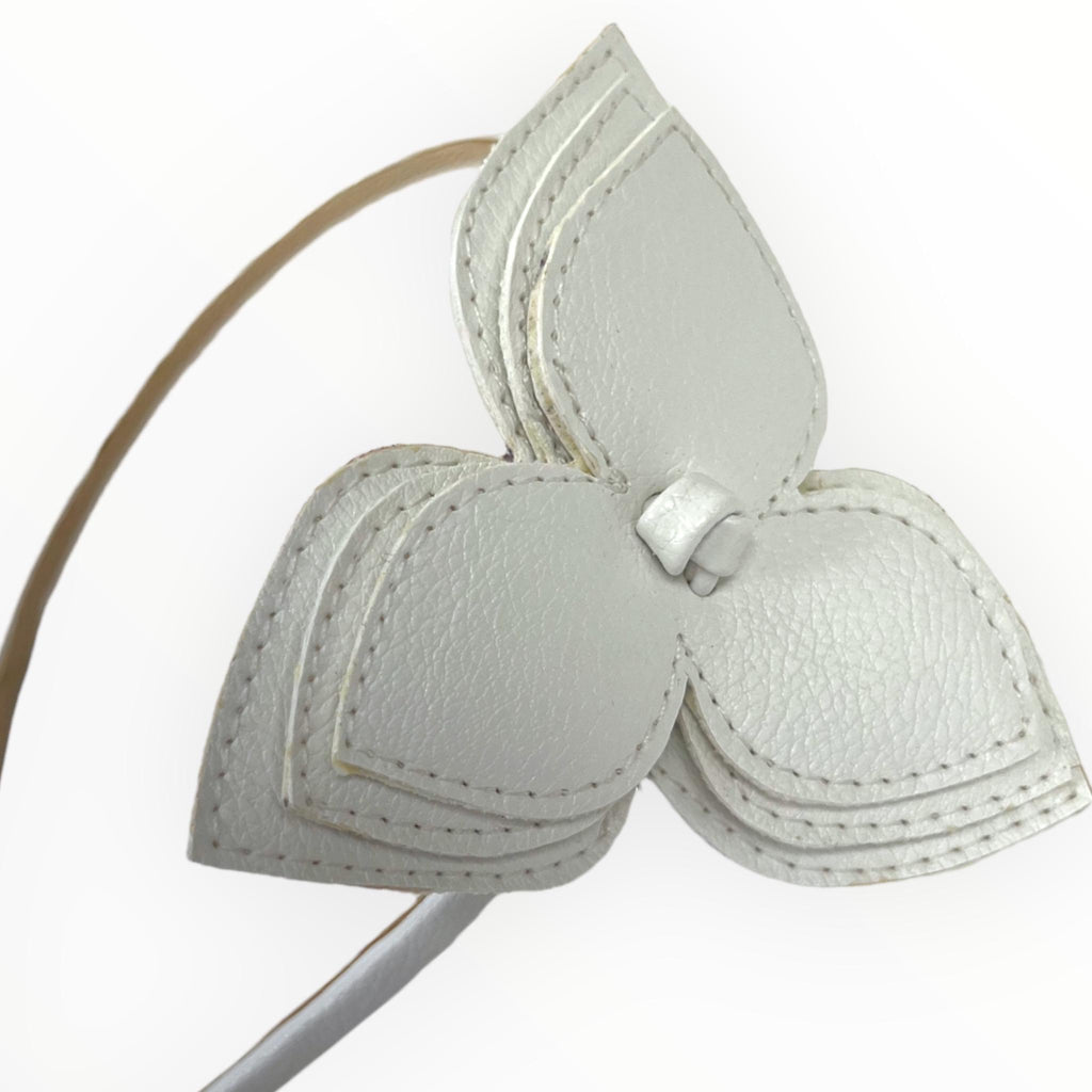 Beige White Flower Headband Leather