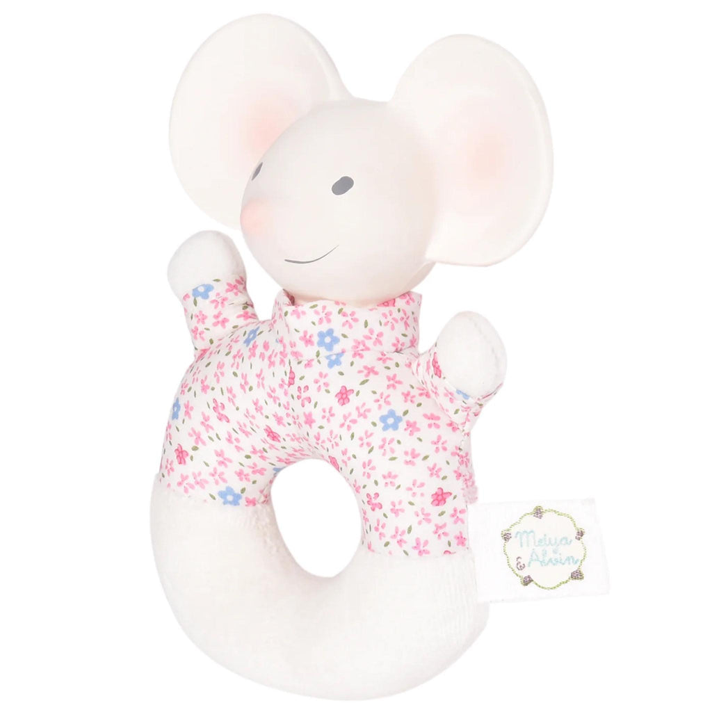 Seashell Meiya the Mouse - Soft Rattle & Teether with Organic Natural Rubber Head