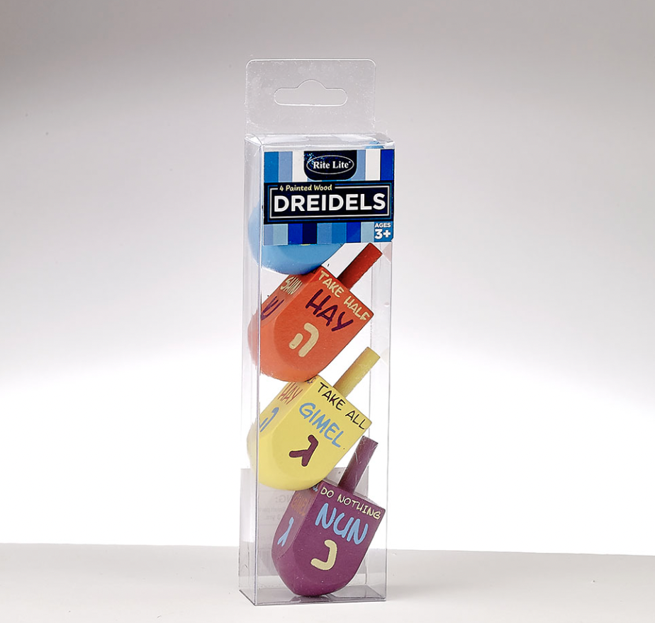 Light Gray Wood Dreidels with English Rules of The Game DRL69