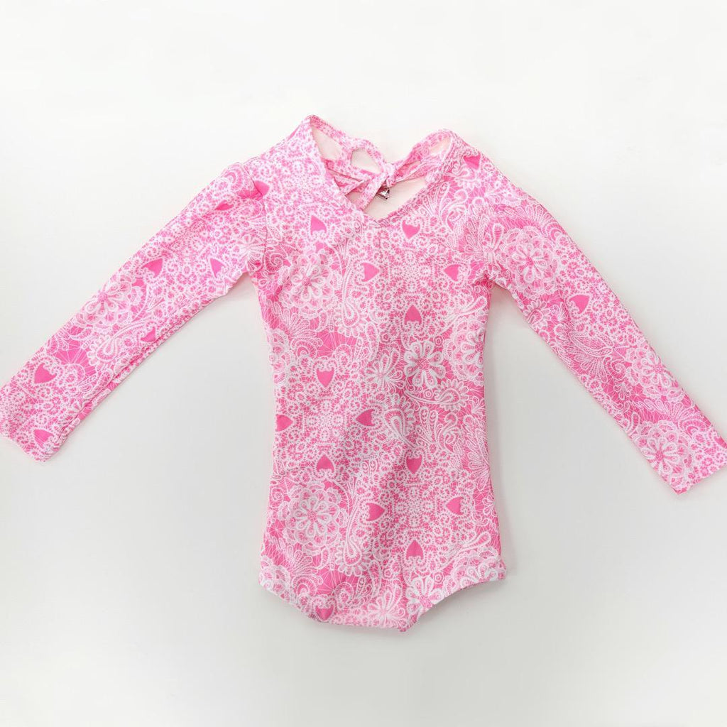 Misty Rose One Piece Long Sleeve Pink Lace Hearts BTB320/32