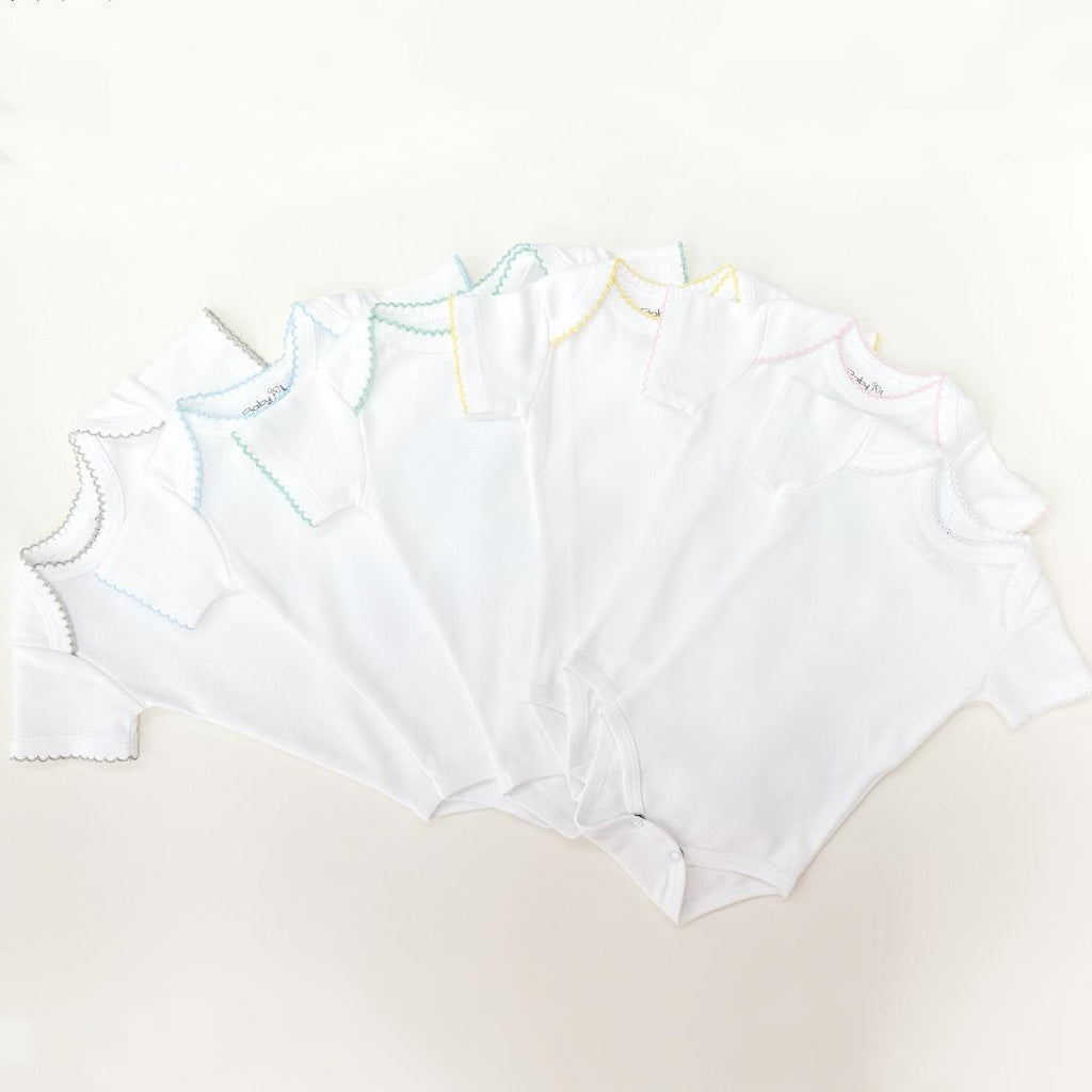 White Smoke Bodysuit Short Sleeve White with Embroidery Pima Cotton