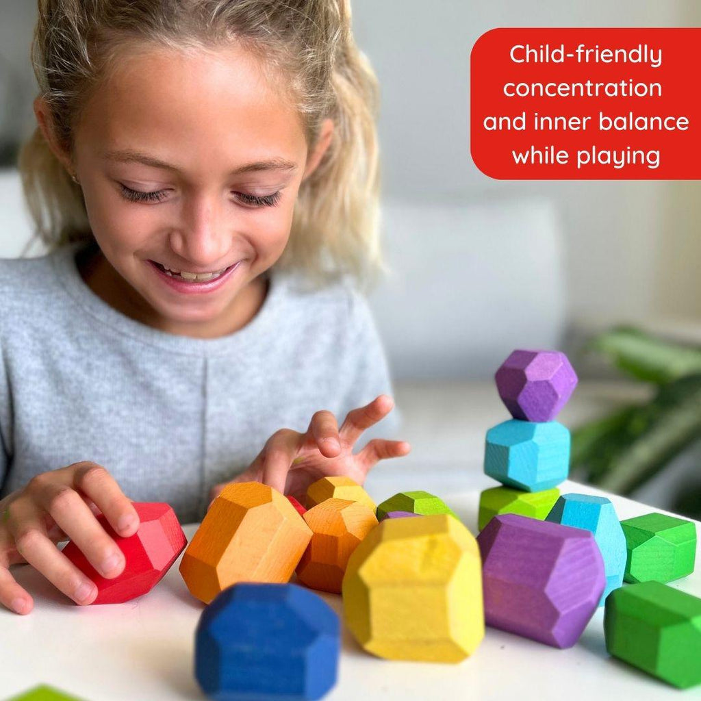 Gray Stacking Rocks Toddler Toy - Wooden Balancing Stones - Montessori Toys