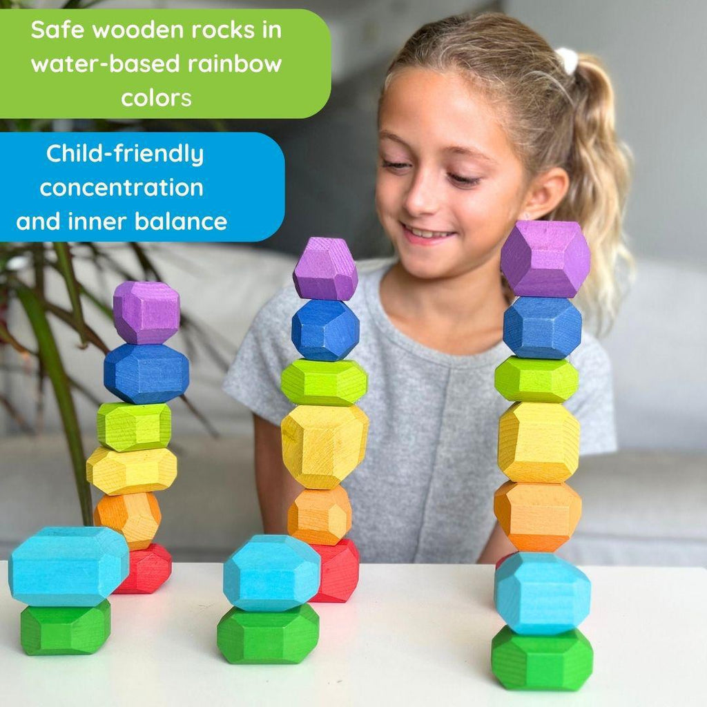 Gray Stacking Rocks Toddler Toy - Wooden Balancing Stones - Montessori Toys