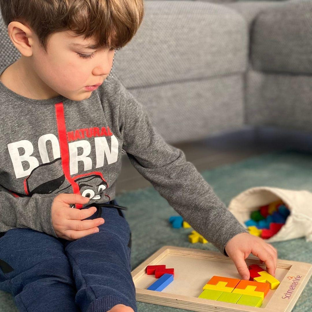 Dim Gray Tetralino Educational Puzzle Wooden Montessori Toys