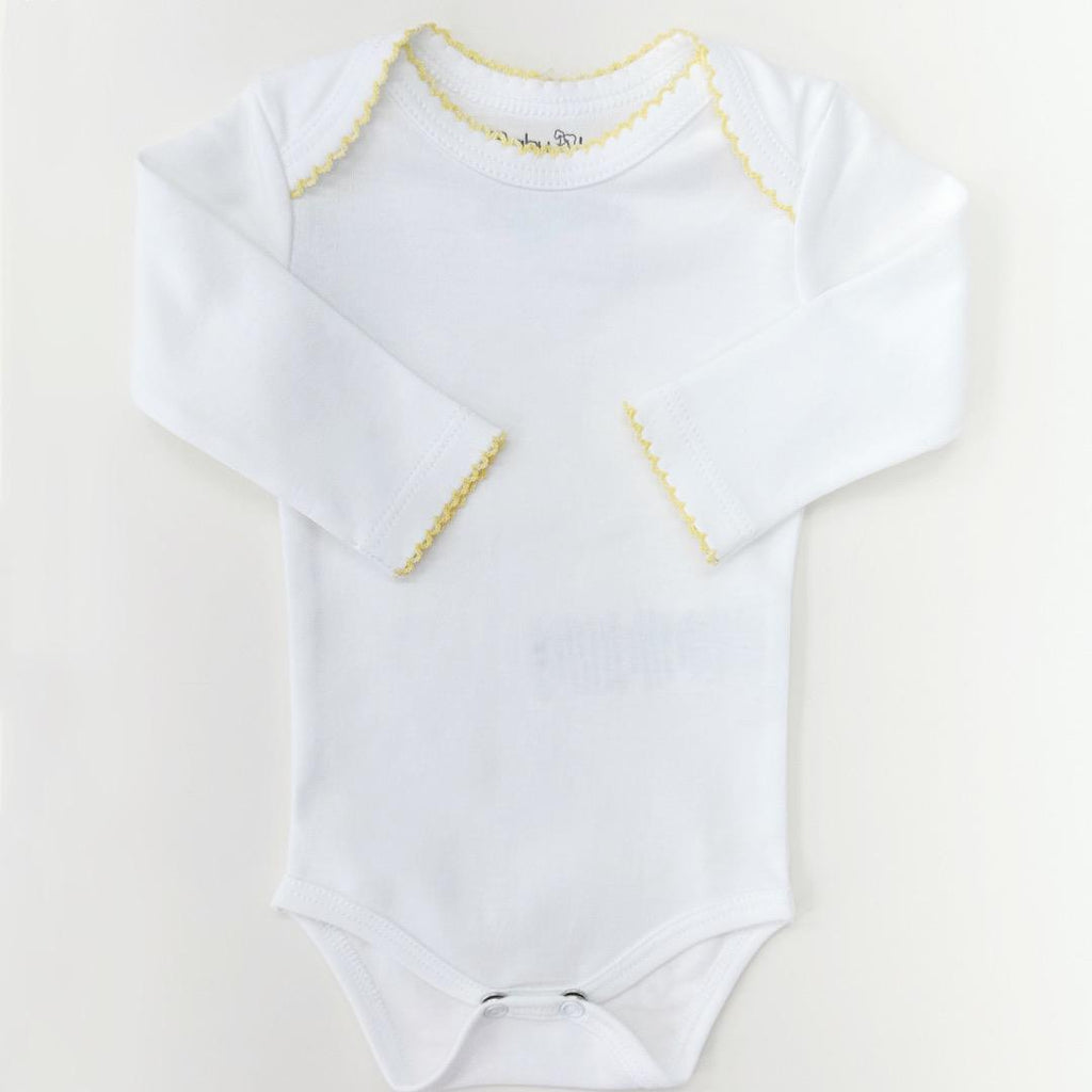 Bodysuit Long Sleeve White with Embroidery Pima Cotton