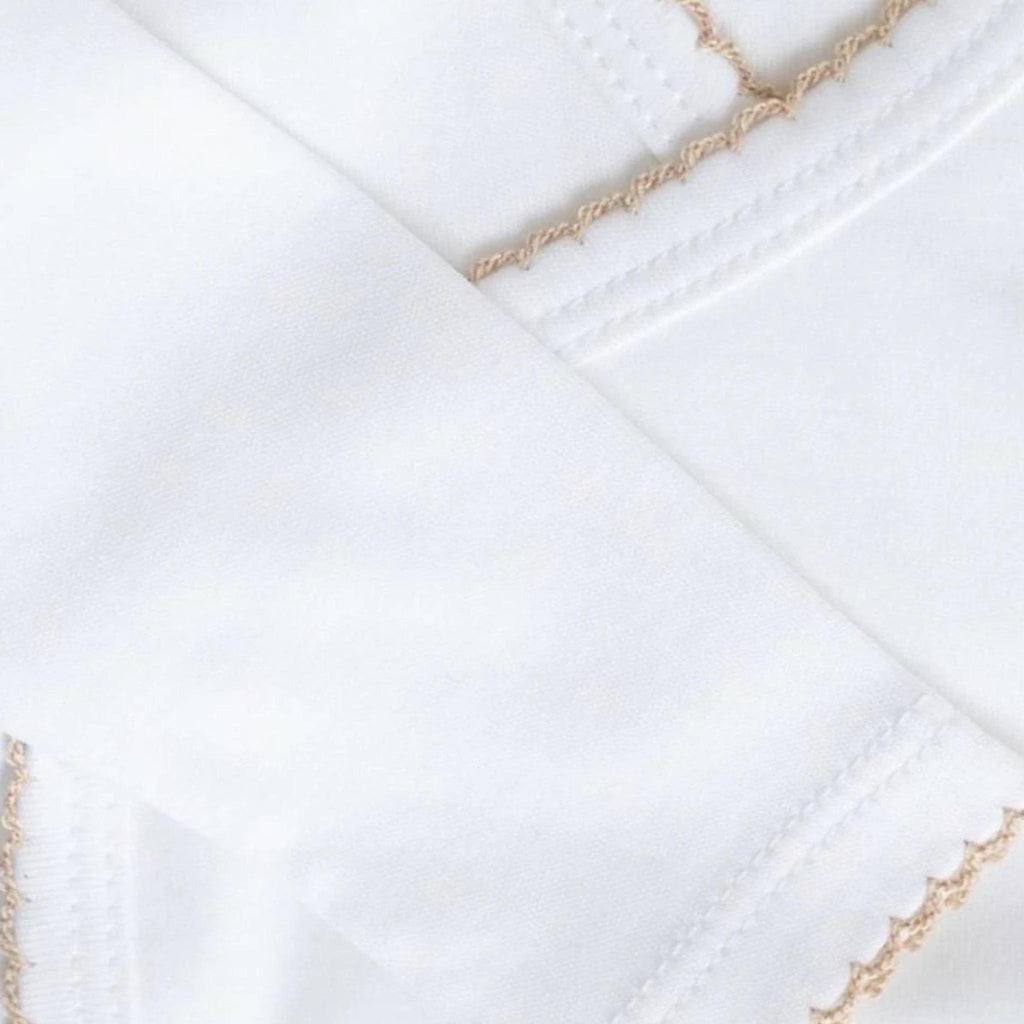 Bodysuit Kimono White with Picot Edges Beige Pima Cotton