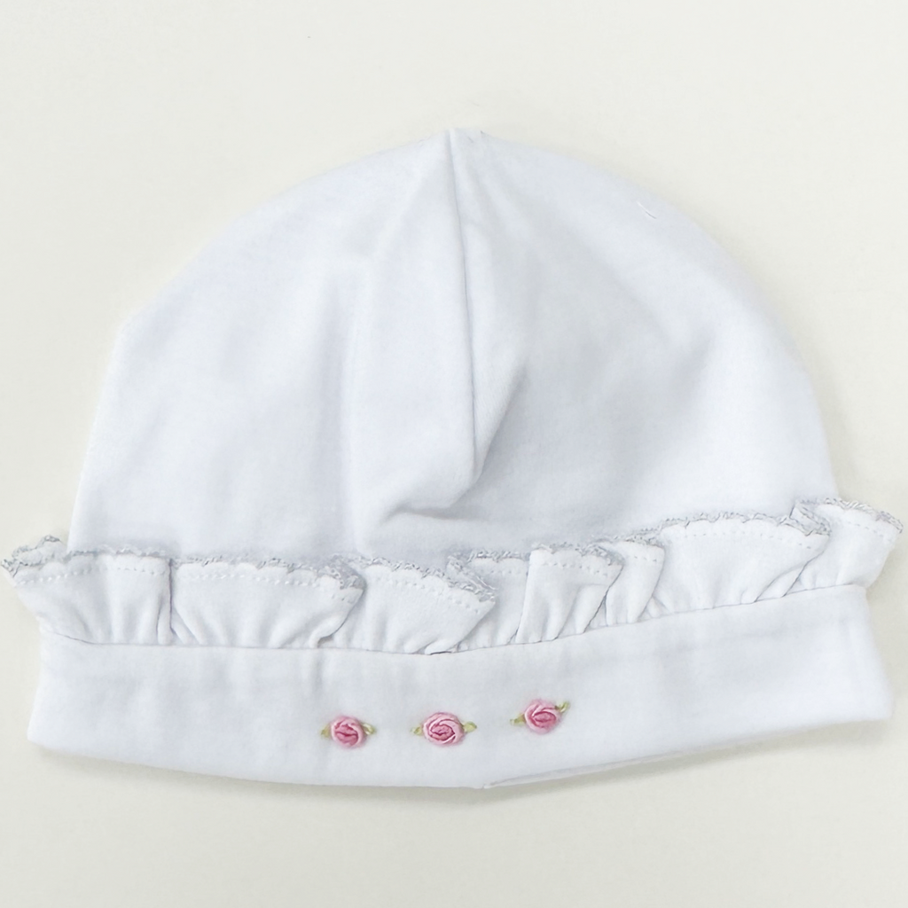 Lavender Hat Ruffle Flower Embroidery Handmade
