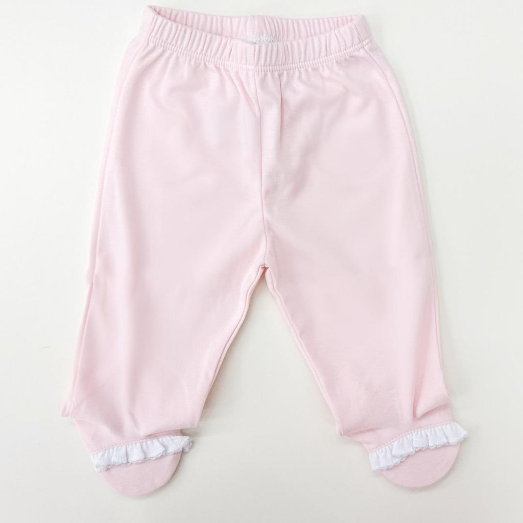 Misty Rose Pant with Ruffle Flower Embroidery Handmade Pima Cotton