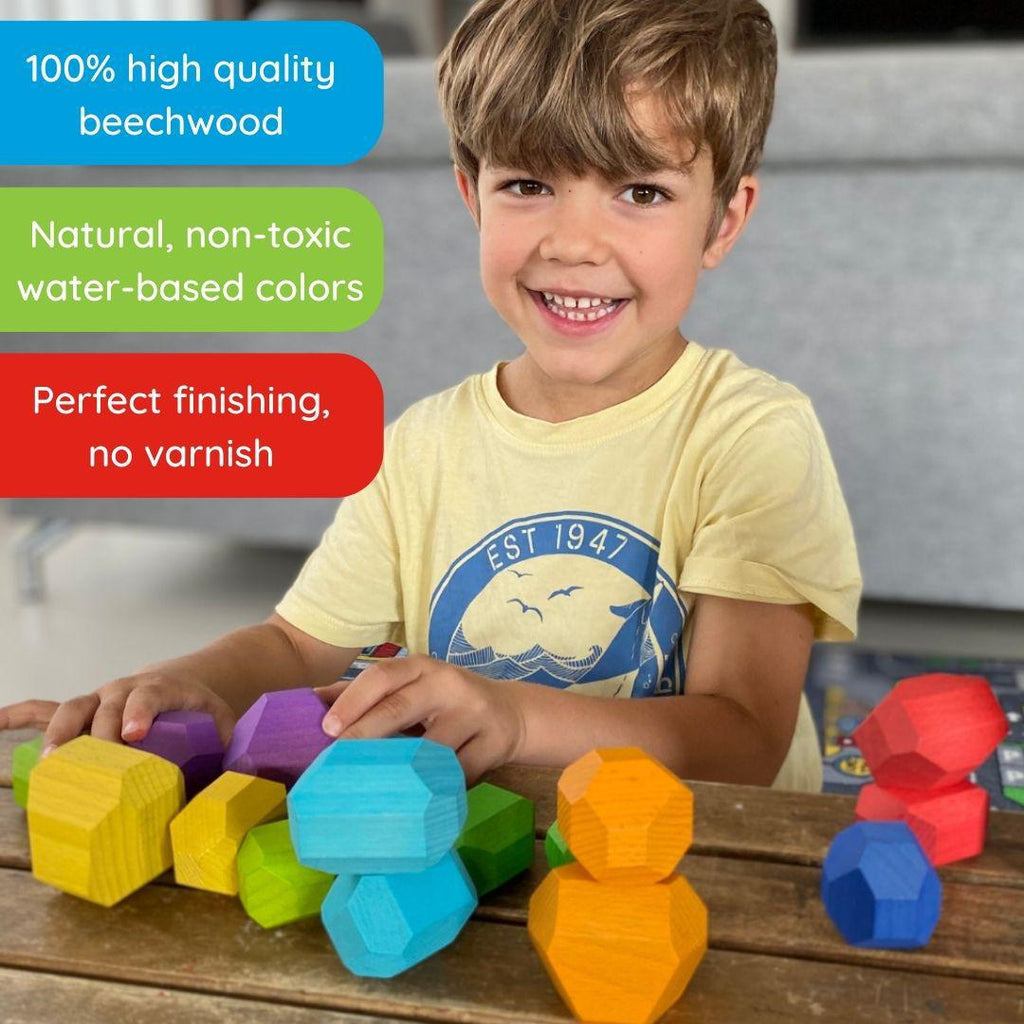 Rosy Brown Stacking Rocks Toddler Toy - Wooden Balancing Stones - Montessori Toys