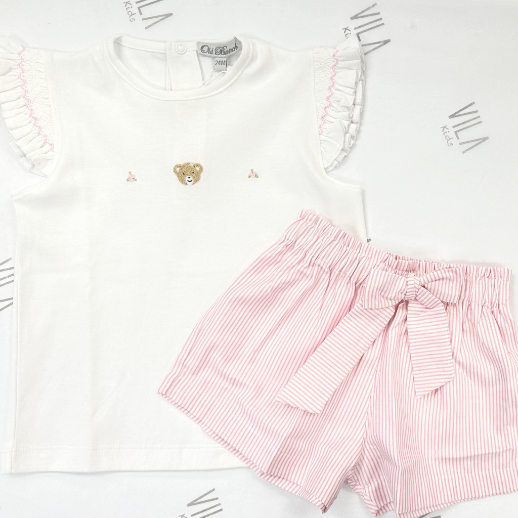 White Smoke T-Shirt and Short Bear Stripes Pink 4508004