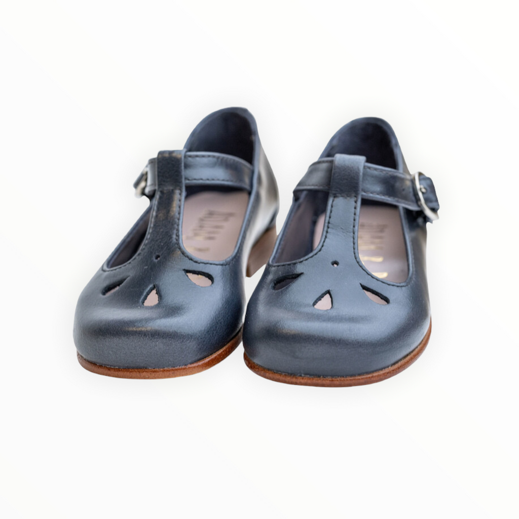 Slate Gray Classic Leather Spain Shoes for Girl