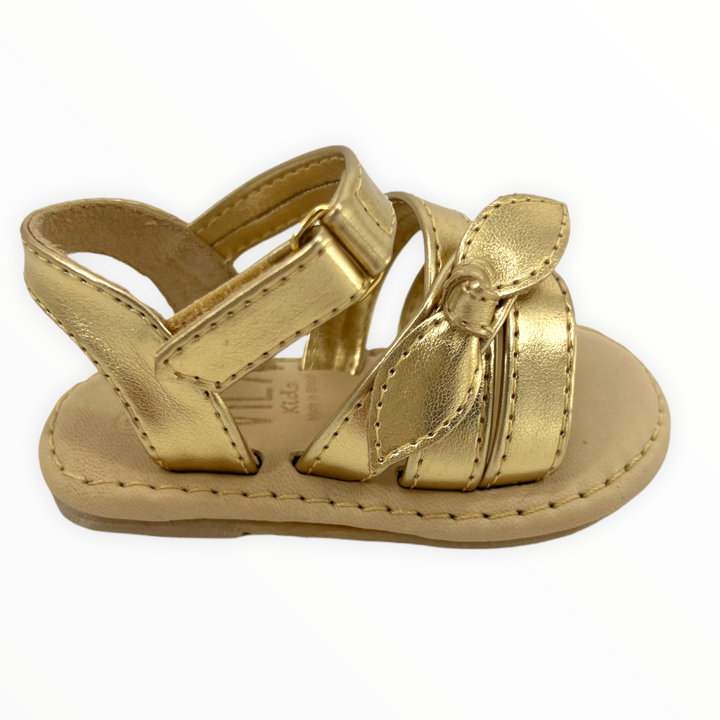 Dark Khaki Gold Strips Bow Sandal Girl