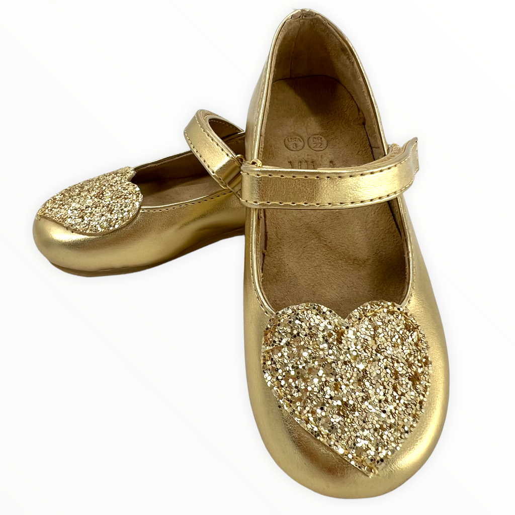 Sienna Gold Glitter Heart Shoes