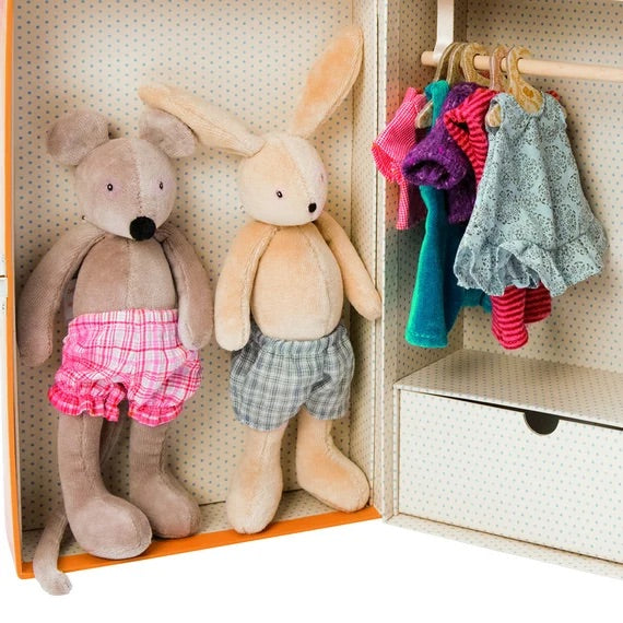 Rosy Brown La Grande Famille Suitcase - Bunny & Mouse Wardrobe - Stuffed Toy