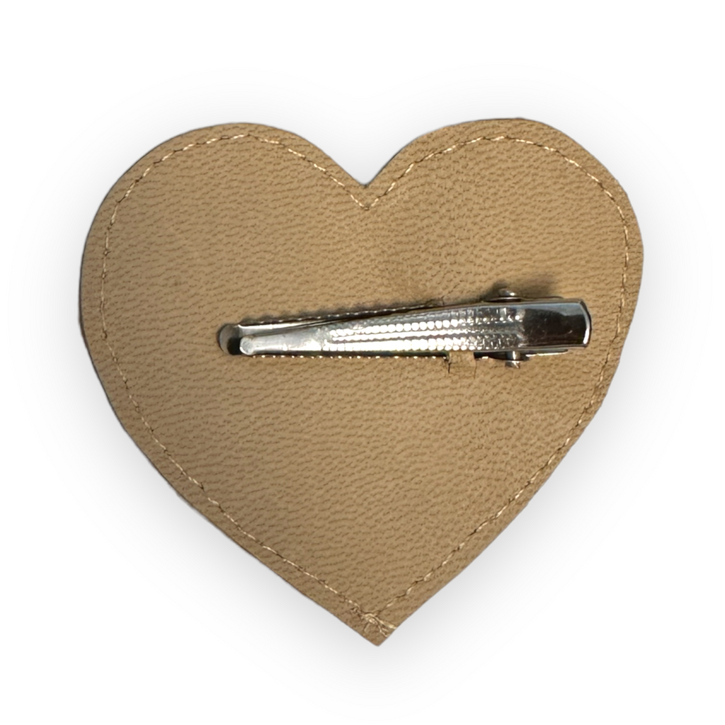 Rosy Brown White Heart Glitter Hair Clip Leather