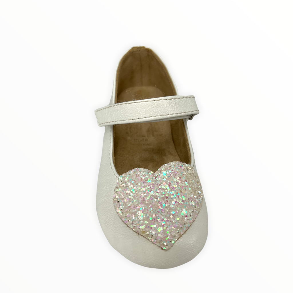 Light Gray White Glitter Heart Ballet Shoes