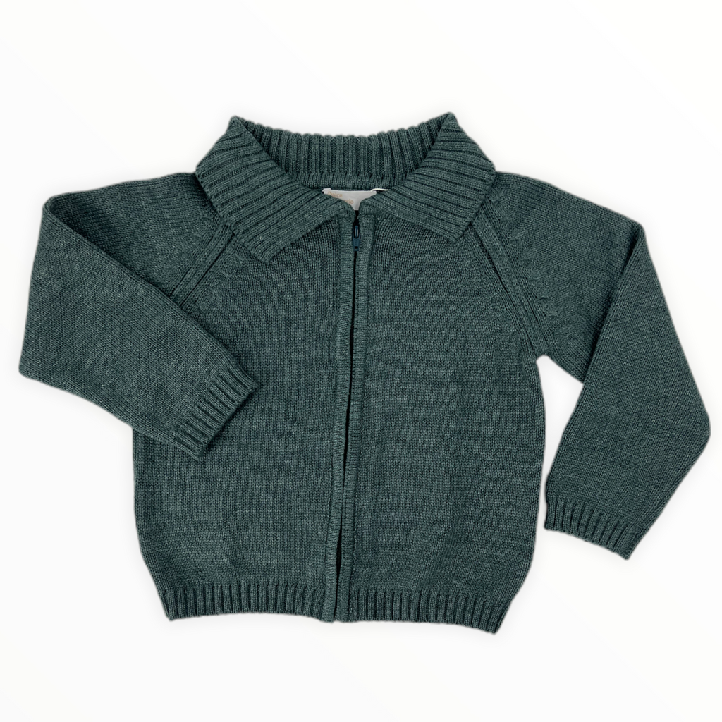 Dark Slate Gray Boys Zip Up Mock Neck Sweater