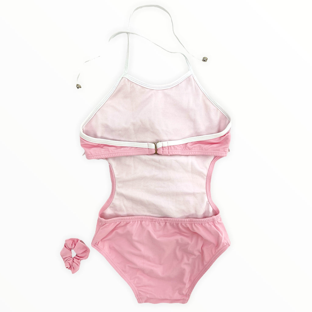 Misty Rose Swimwear Girl One Piece Light Pink and White details