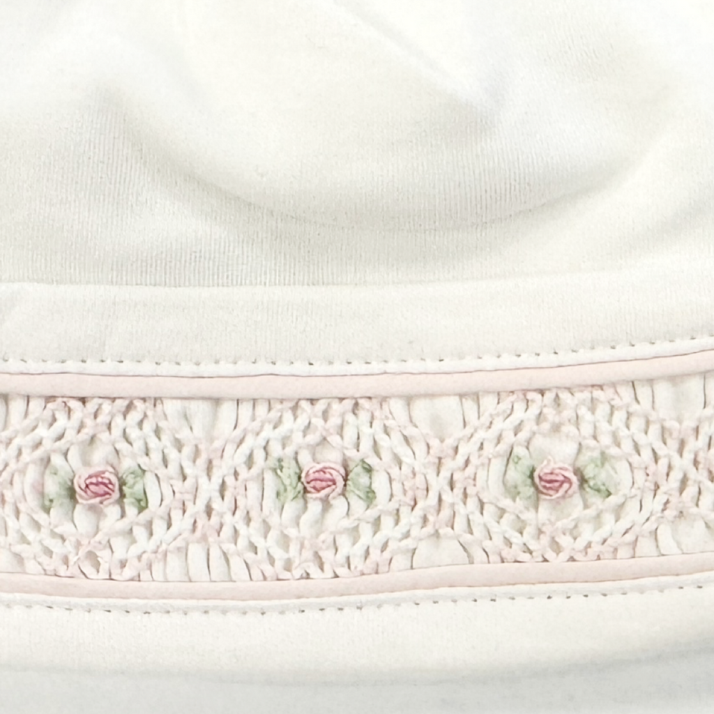 Beige Pink Smock Pima Hat Flowers Embroidery 3208024 03
