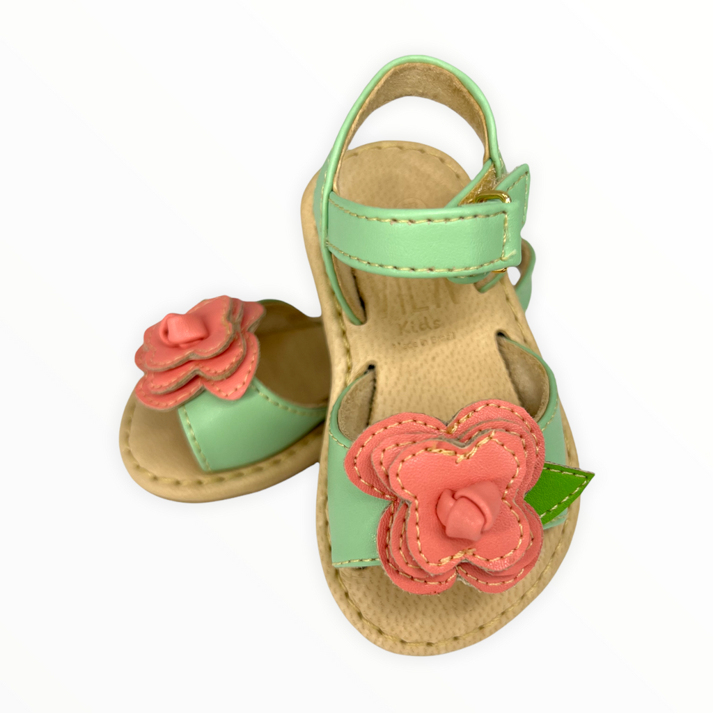 Dark Khaki Green Pink Flower Sandal