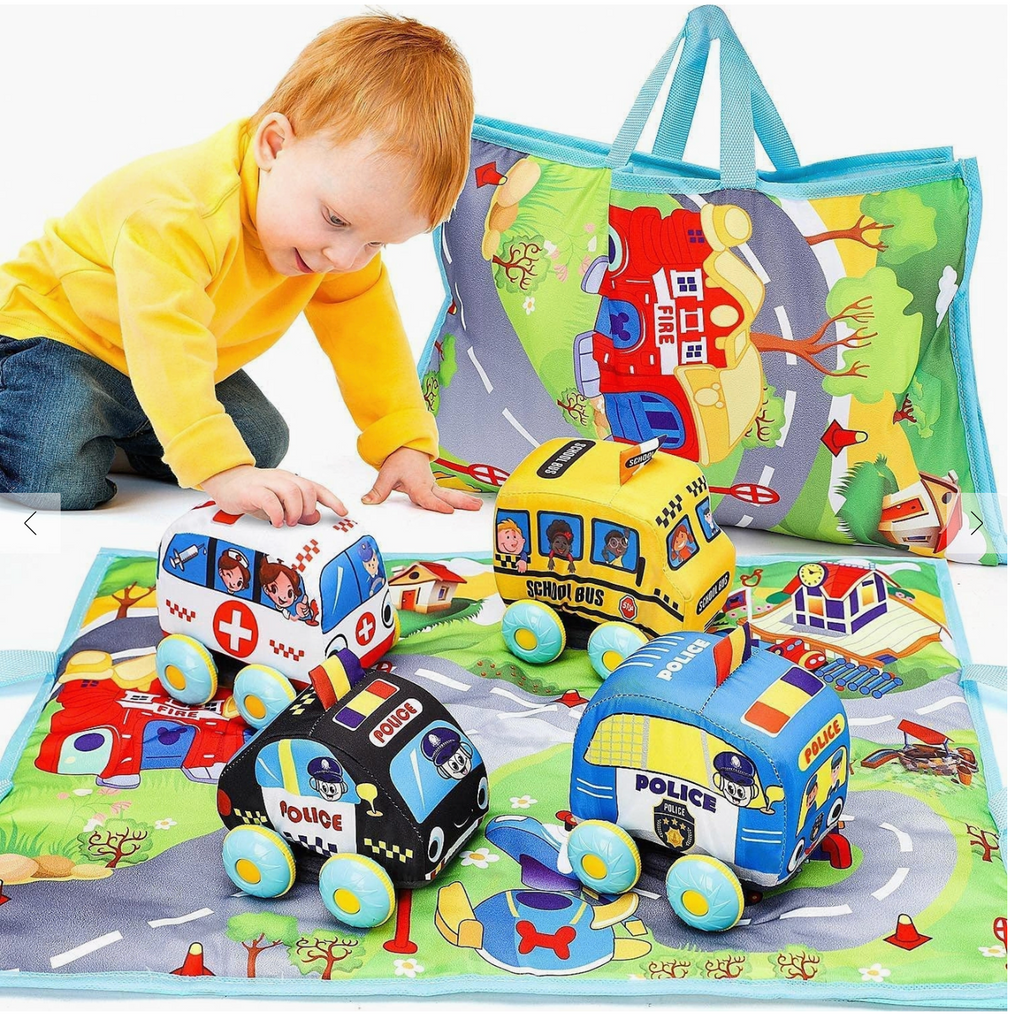 Light Gray Soft Toy Cars for Baby with Map