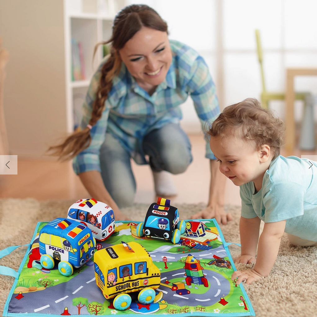 Rosy Brown Soft Toy Cars for Baby with Map