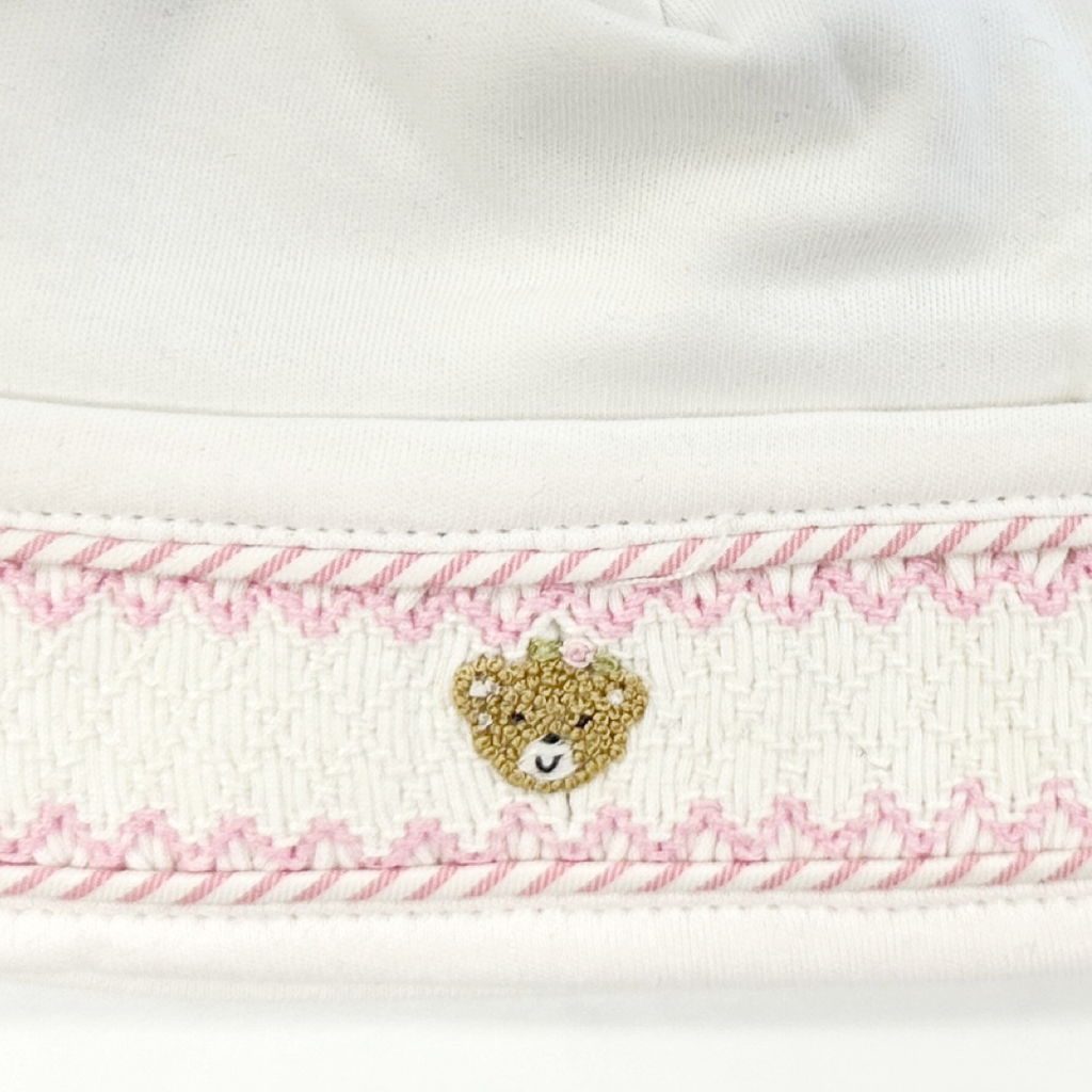 Beige Pink Bear Stripe Pima Hat 320802303