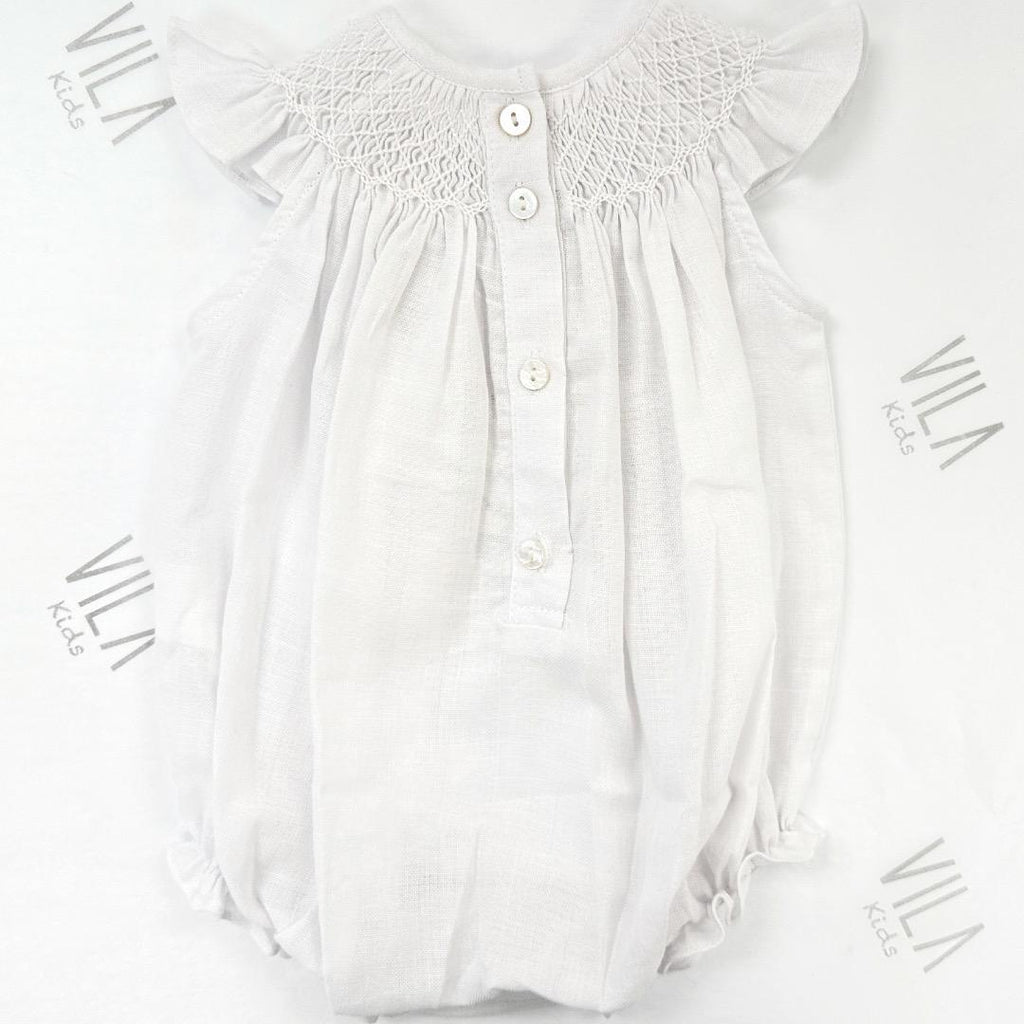 White Smoke Playsuit Linen White Smock with Flowers Embroidery 4108027